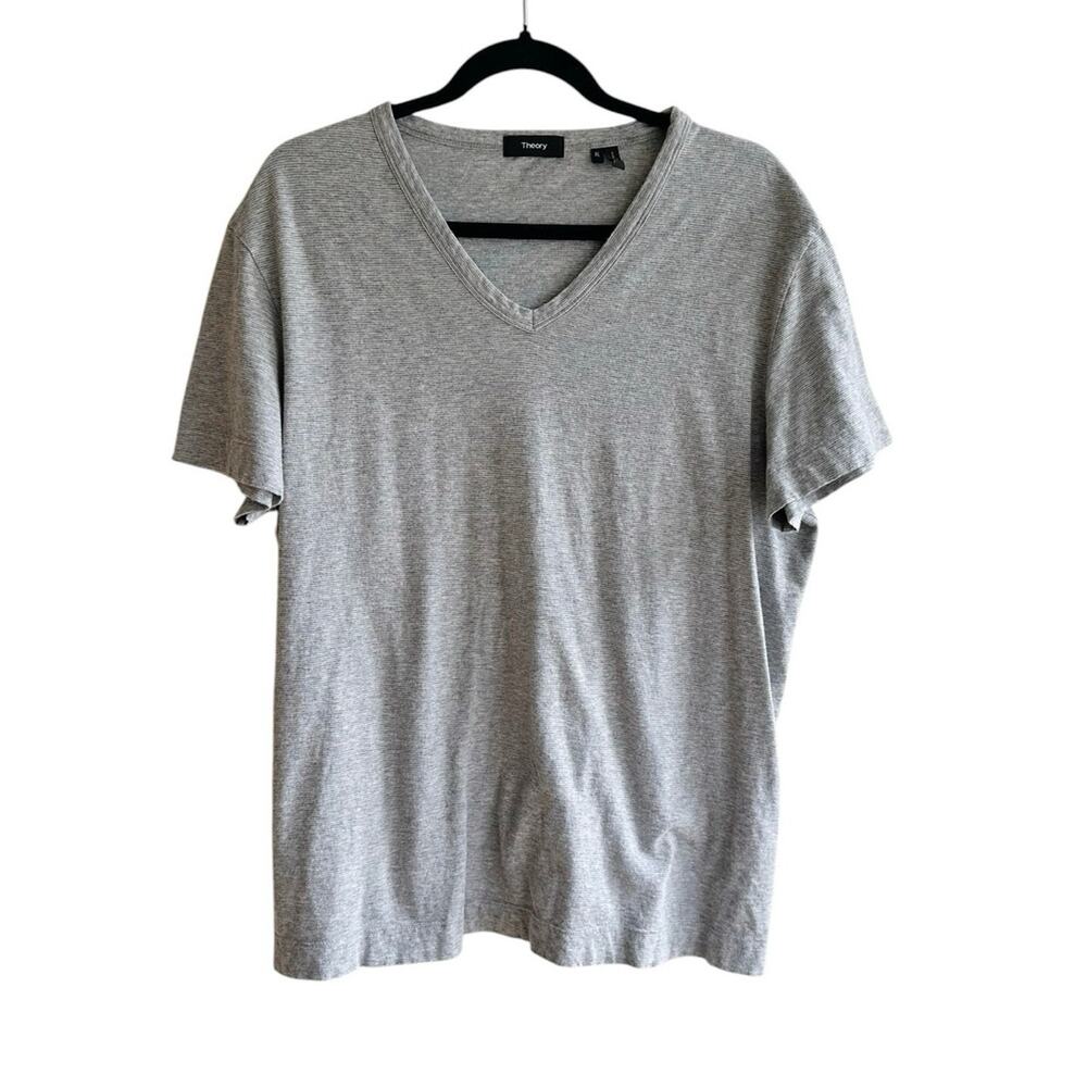 Theory Gaskell V-Neck T-Shirt Grey Stripe XL